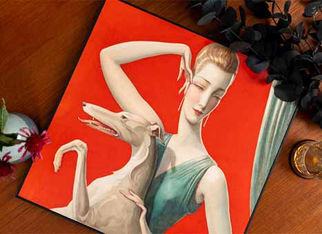 Tavlor – Elegant Woman and Afghan Hound av Wladyslaw Benda