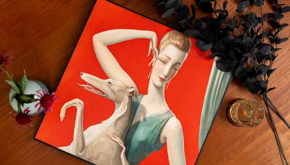 Tavlor – Elegant Woman and Afghan Hound av Wladyslaw Benda